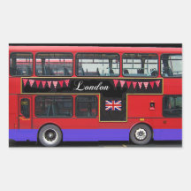Red London Bus Double Decker Rectangular Stickers