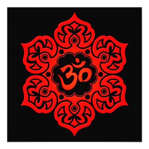 Red Lotus Flower Om on Black Custom Invitations