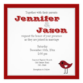Red Love Birds Christmas Wedding Invitations
