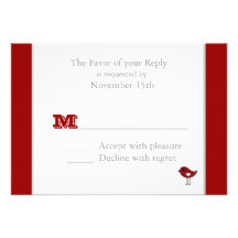 Red Love Birds Christmas Wedding RSVP Cards