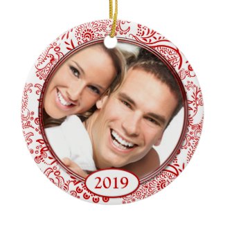 Red Love Birds Your Photo Christmas Ornament ornament