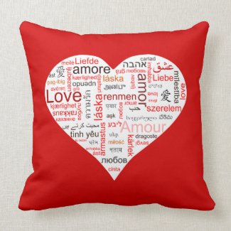 Red Love Heart Typography Throw Pillow