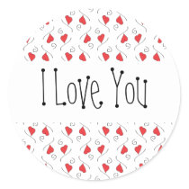 Red Love Hearts and Swirls I Love You Stickers stickers