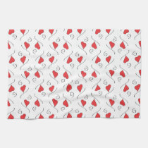 Red Love Hearts and Swirls Kitchen Tea Towel kitchen towels