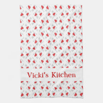 Red Love Hearts and Swirls Kitchen Tea Towel kitchen towels