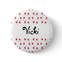 Red Love Hearts and Swirls Name badge button pin buttons