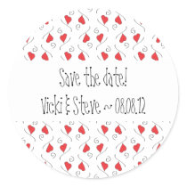 Red Love Hearts and Swirls Save the Date Stickers stickers