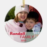 Red love joy peace sign custom photo family name ornaments