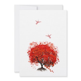 Red Love Tree Birds 5 x 7 Wedding Invitation invitation