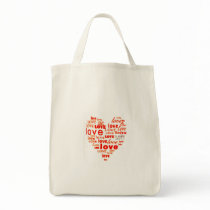 Red love word cloud canvas bags