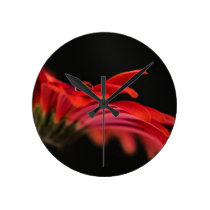 Red Macro Gerbera Flower Round Clocks
