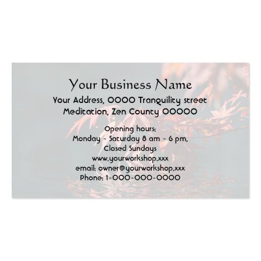 Red maple reflections business card (back side)