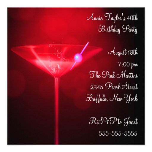 Red Martini Womans 40th Birthday Party Invite