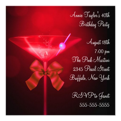 Red Martini Womans Any Number Birthday Party Invites