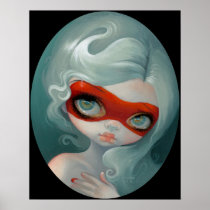 artsprojekt, big eyes art, eight and sand gallery, mask, red mask, rococo, masquerade, jasmine becket-griffith, lowbrow art, pop surrealist, eight and sand, red, baroque, big eyes, big eye, big eyed, jasmine, becket-griffith, becket, griffith, beckett, jasmin, strangeling, artist, goth, gothic, fairy, gothic fairy, faery, fairies, faerie, fairie, lowbrow, low brow, strangling, fantasy art, original, pop, surrealism, painting, Poster with custom graphic design