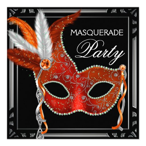 Red Mask Black Red Masquerade Party Custom Announcements