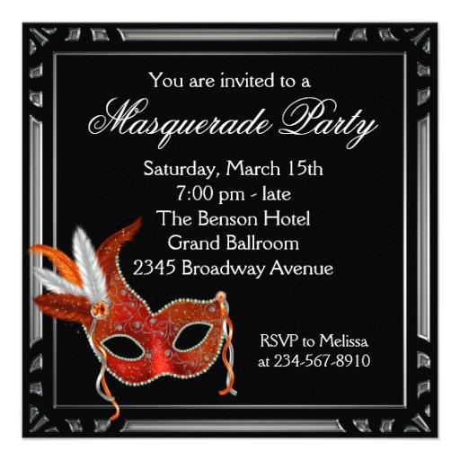 Red Mask Black Red Masquerade Party Custom Announcements