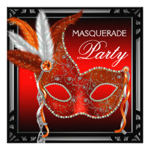 Red Mask Black Red Masquerade Party Invitation
