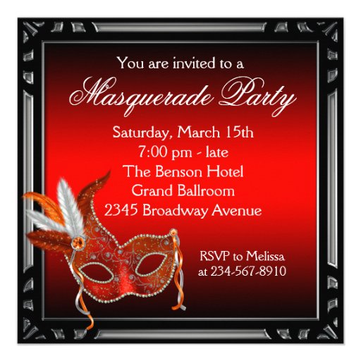 Red Mask Black Red Masquerade Party Invitation
