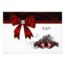 Red Mask Masquerade Party Sweet 16 RSVP Invite