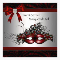 Red Mask Sweet 16 Masquerade Party invitations