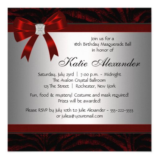 Red Mask Sweet 16 Masquerade Party Personalized Announcements