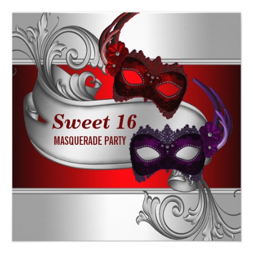 Red Masks Sweet 16 Masquerade Party Announcement