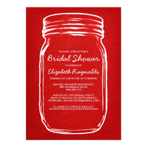 Red Mason Jar Bridal Shower Invitations