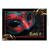 Red Masquerade Mask Table Number Card