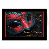 Red Masquerade Mask Wedding Thank You Note Card
