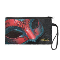 Red Masquerade Mask Wristlet Bag
