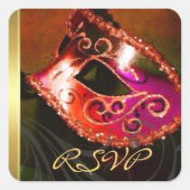 Red Masquerade Swirl RSVP Sticker