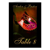 Red Masqurade Mask Table Number Card