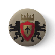 Red Medieval Lion Heraldry Button