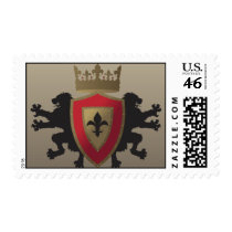 Red Medieval Lion Heraldry Postage Stamps
