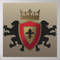 Red Medieval Lion Heraldry Poster
