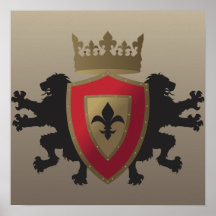 Red Medieval Lion Heraldry Poster