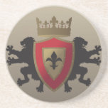 Red Medieval Lion Heraldry Sandstone Coaster