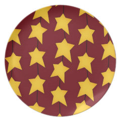 Red Melamine Christmas Plates Yellow Stars