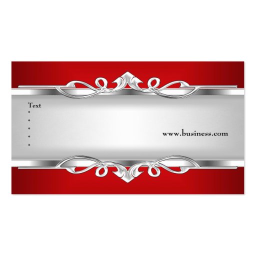 Red Metal Chrome Look  Elegant White Style Silver Business Card Template (back side)