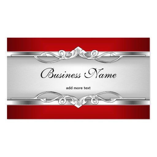 Red Metal Chrome Look  Elegant White Style Silver Business Card Template (front side)