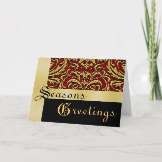 Red Metal Damask Gold Foil Holiday card