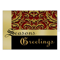 Red Metal Damask Gold Foil Holiday Card