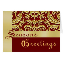 Red Metal Damask Gold Foil Holiday Card