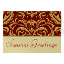 Red Metal Damask Gold Foil Holiday Cards