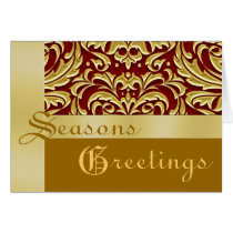 Red Metal Damask Gold Foil Holiday Cards