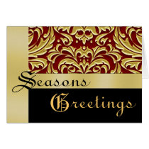 Red Metal Damask Gold Foil Holiday Greeting Cards