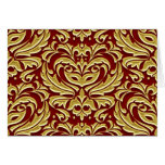 Red Metal Damask Gold Foil Holiday Greeting Cards