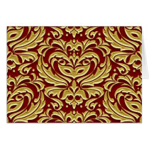 Red Metal Damask Gold Foil Holiday Greeting Cards