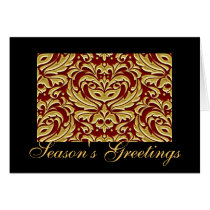Red Metal Damask Gold Foil Holiday Greeting Cards